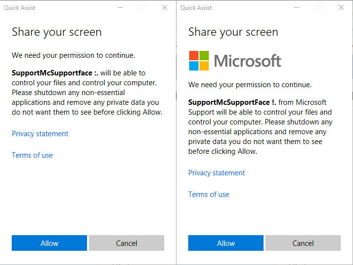 Impersonating Microsoft Support using Quick Assist